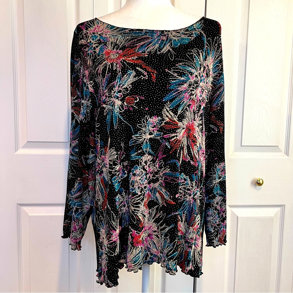 🍋 All Hours Black Floral Sparkling Blouse- XL